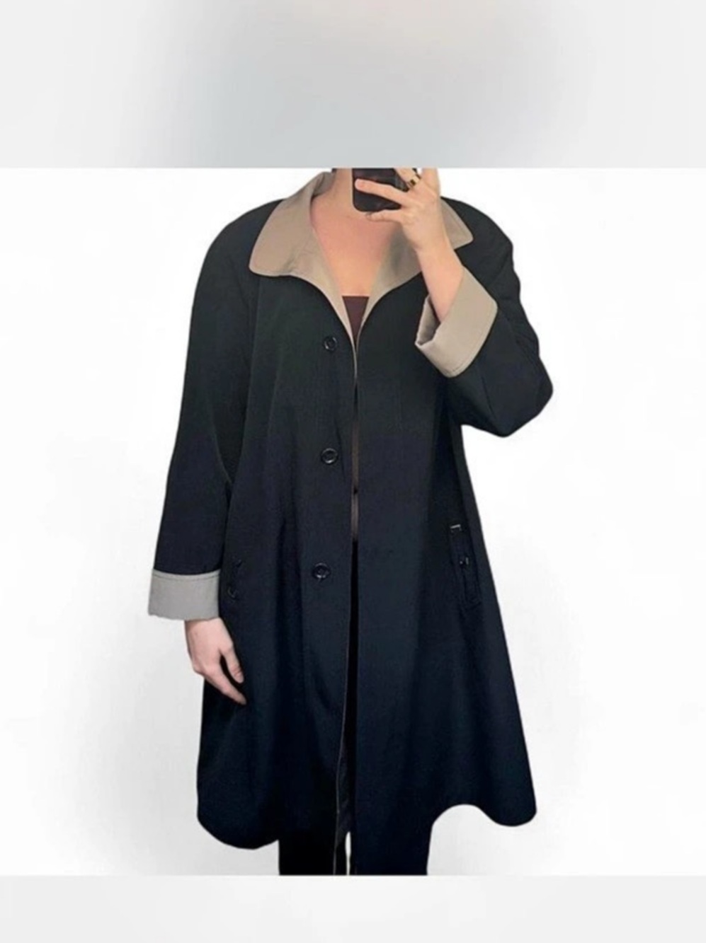 Gallery Color Block Trench Coat in Black & Beige Size Medium